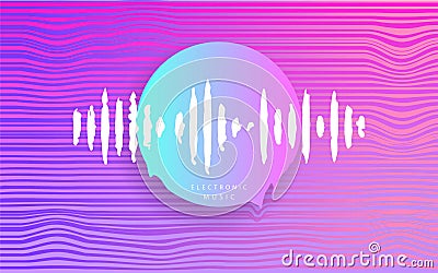 Pink Circle with music wave. Futuristic Abstract geometry. Cyberpunk. Electronic music. Deep house. Synthwave style 80s - 90s. Stock Photo