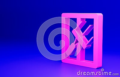 Pink Cleaning service with of rubber cleaner for windows icon isolated on blue background. Squeegee, scraper, wiper Cartoon Illustration