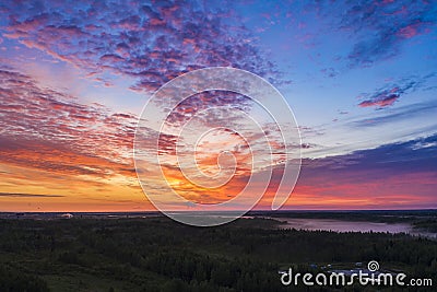 pink clouds at sunset, North of Russia, Surgut Stock Photo