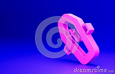Pink Coffin with christian cross icon isolated on blue background. Happy Halloween party. Minimalism concept. 3D render Cartoon Illustration