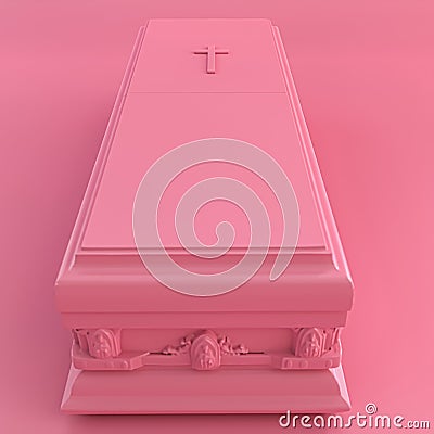 pink coffin isolated on pink background Cartoon Illustration