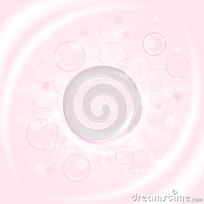 Pink collagen bubble, shiny oil vitamin capsule. Realistic water serum droplet design template for advertisement. Vector Vector Illustration