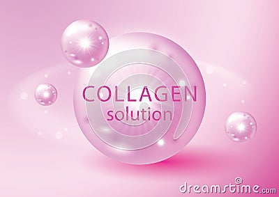 Pink collagen serum or essence bubble, gluta cosmetic product advertising background. Pink collagen serum or essence drop, Vector Illustration