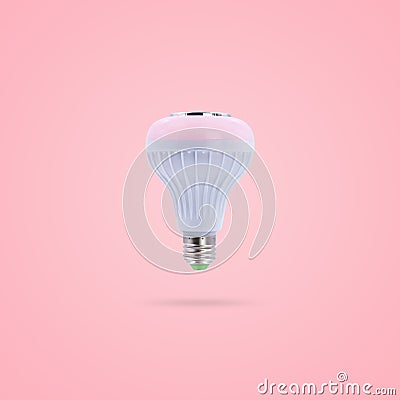 Pink color LED energy saving lamp 230v built-in wireless speakers. Stock Photo