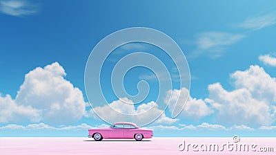 Surrealistic Pink Car Under Blue Sky: A Glamorous And Monochromatic Wallpaper Stock Photo