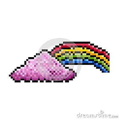 Pink clouds and rainbow pixel art vector drawing Vector Illustration