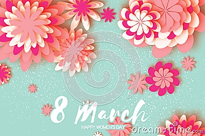 Pink Colorful Paper Cut Flower. 8 March. Origami Women`s Day. Space for text Vector Illustration