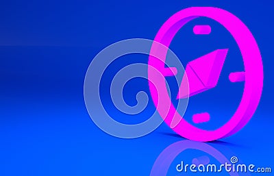 Pink Compass icon isolated on blue background. Windrose navigation symbol. Wind rose sign. Minimalism concept. 3d Cartoon Illustration