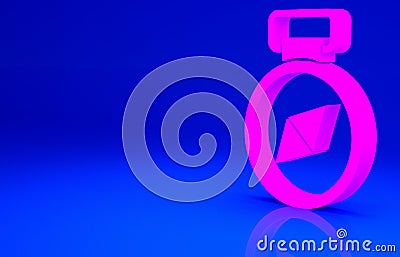 Pink Compass icon isolated on blue background. Windrose navigation symbol. Wind rose sign. Minimalism concept. 3d Cartoon Illustration