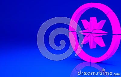 Pink Compass icon isolated on blue background. Windrose navigation symbol. Wind rose sign. Minimalism concept. 3d Cartoon Illustration