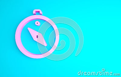 Pink Compass icon isolated on blue background. Windrose navigation symbol. Wind rose sign. Minimalism concept. 3d Cartoon Illustration