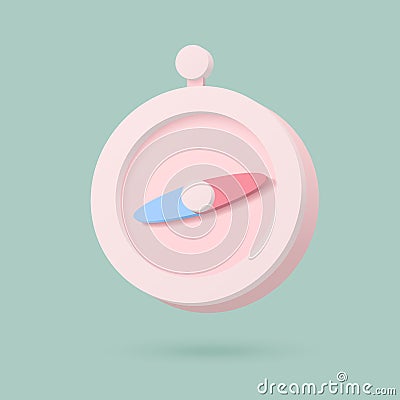 Pink compass in retro style on green background. Isolated object. Vector 3d illustration Vector Illustration