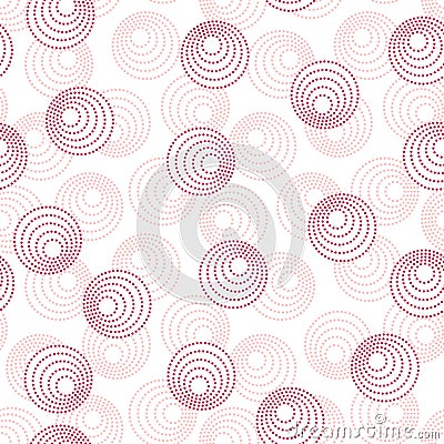 Pink concentric circles with dotted outline. Seamless geometric pattern on white background Vector Illustration