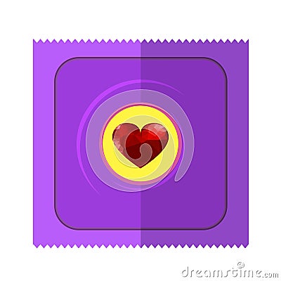 Pink Condom Wpapper with Red Heart Stock Photo