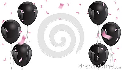 Pink confetti and black balloons for the background of the celebration Vector Illustration