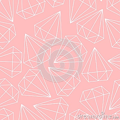 Vector pink or coral color pattern, texture, background with diamonds, crystals, brilliants. Vector Illustration