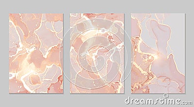 Pink, coral and gold marble abstract background set Vector Illustration