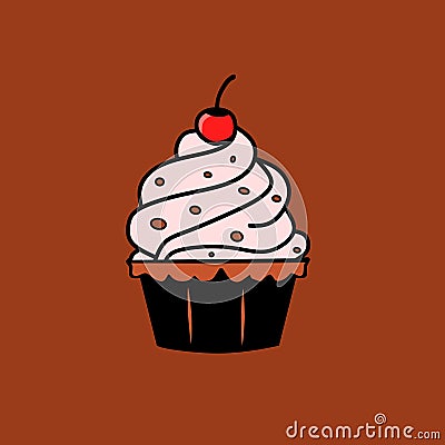 pink cream cake vector animated clipart on chocolate background Vector Illustration