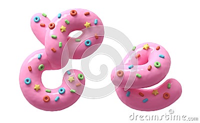 Pink cream with colorful sweets font. Letter E. Cartoon Illustration