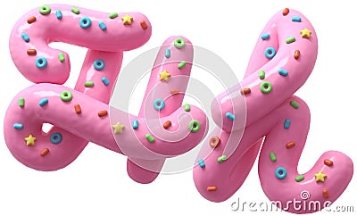 Pink cream with colorful sweets font. Letter H. Cartoon Illustration