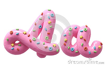 Pink cream with colorful sweets font. Letter A. Cartoon Illustration