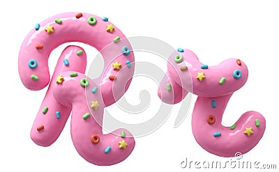 Pink cream with colorful sweets font. Letter R. Cartoon Illustration