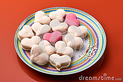 Pink and cream macaron on orange background Stock Photo