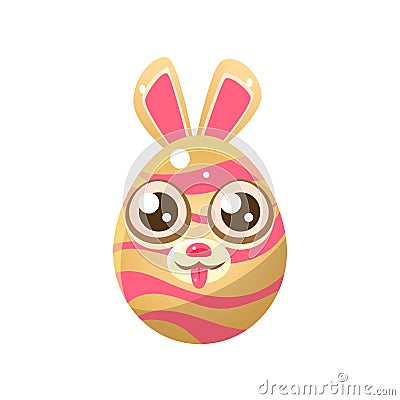 Pink And Cream Stripy Egg Shaped Easter Bunny Vector Illustration