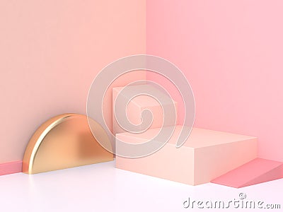 Pink cream wall geometric abstract scene 3d render Stock Photo