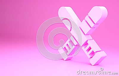 Pink Crossed baseball bat icon isolated on pink background. Minimalism concept. 3d illustration 3D render Cartoon Illustration
