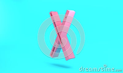 Pink Crossed billiard cues icon isolated on turquoise blue background. Minimalism concept. 3D render illustration Cartoon Illustration
