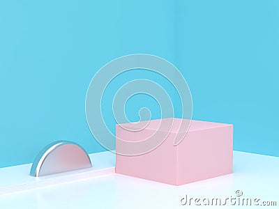 Pink cube podium abstract blue corner scene 3d render Stock Photo