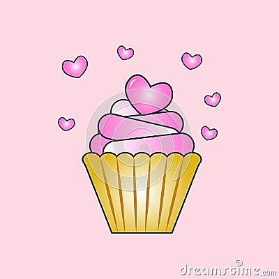 Pink cup cake Vector Illustration