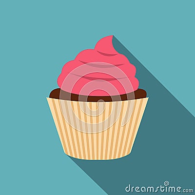 Pink cupcake icon, flat style Vector Illustration