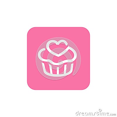 Pink Cupcake Icon, Square Shape Icon Design, Cute Vector Logo Design Vector Illustration
