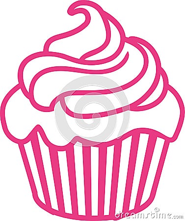 Pink Cupcake outline contour Vector Illustration