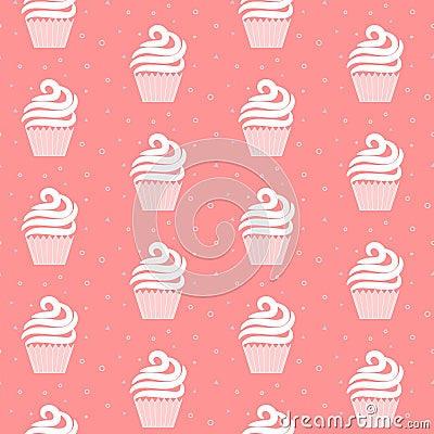 Pink cupcake seamless pattern. Sweet cake texture design. Vector Illustration