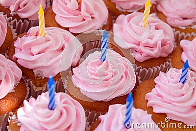 Pink cupcakes ready for birthdays Stock Photo