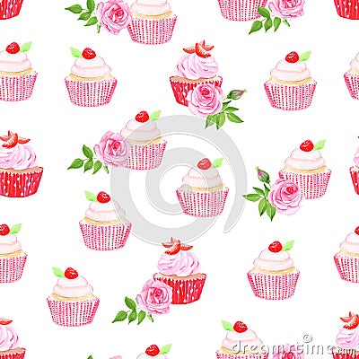 Pink cupcakes vector seamless pattern Vector Illustration