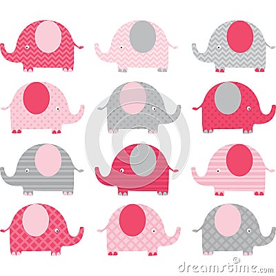 Pink Cute Elephant Collections Vector Illustration