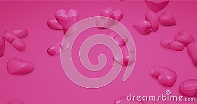 Pink cute falling polygonal hearts. Valentines Day. event background. 3D rendering 3D illustration Cartoon Illustration