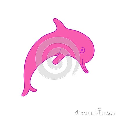 Pink cute smiling dolphin jumping. Vector isolated on white. Vector Illustration