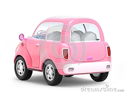 Pink cute trip car back Cartoon Illustration