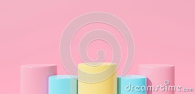 Pink 3d rendering of blank stage, display product mockup design. blue pedestal winner podium on pastel background abstract. Cute Stock Photo