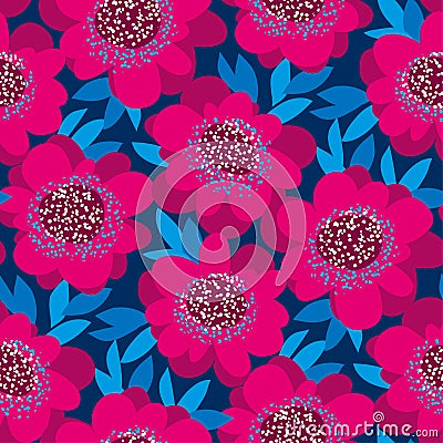 Pink decorative camellia flowers seamless pattern. Vector Illustration