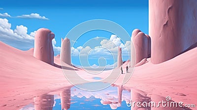 Pink desert sky and sand, in the style of surrealistic futuristic. Illustration AI Generative Stock Photo