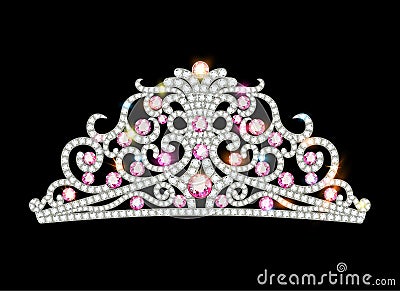 pink diadem feminine crown with jewels Vector Illustration