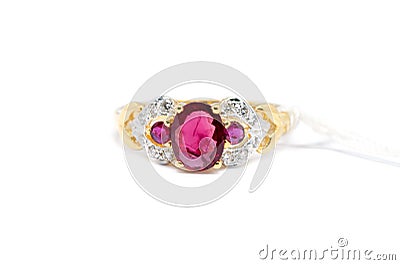 Pink Diamond with white diamond and gold ring Stock Photo