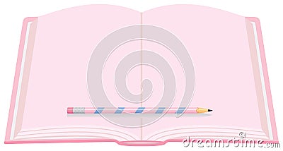 Pink Diary with Pencil Vector Illustration