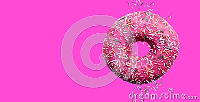 Pink donut on a pink background. Front view. Stock Photo
